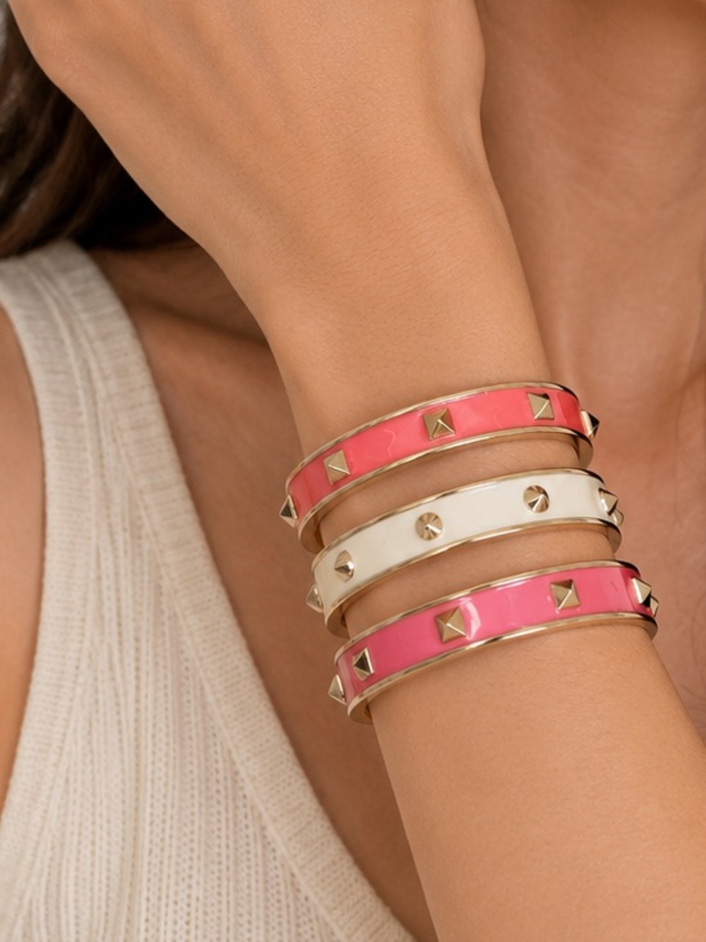 1 Studded Enamel Hinge Bangle Bracelet - Picture 6 of 9